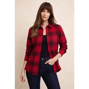 Banana Republic Classic Flannel Womens Shirt Size Large Red Plaid Relaxed NWT